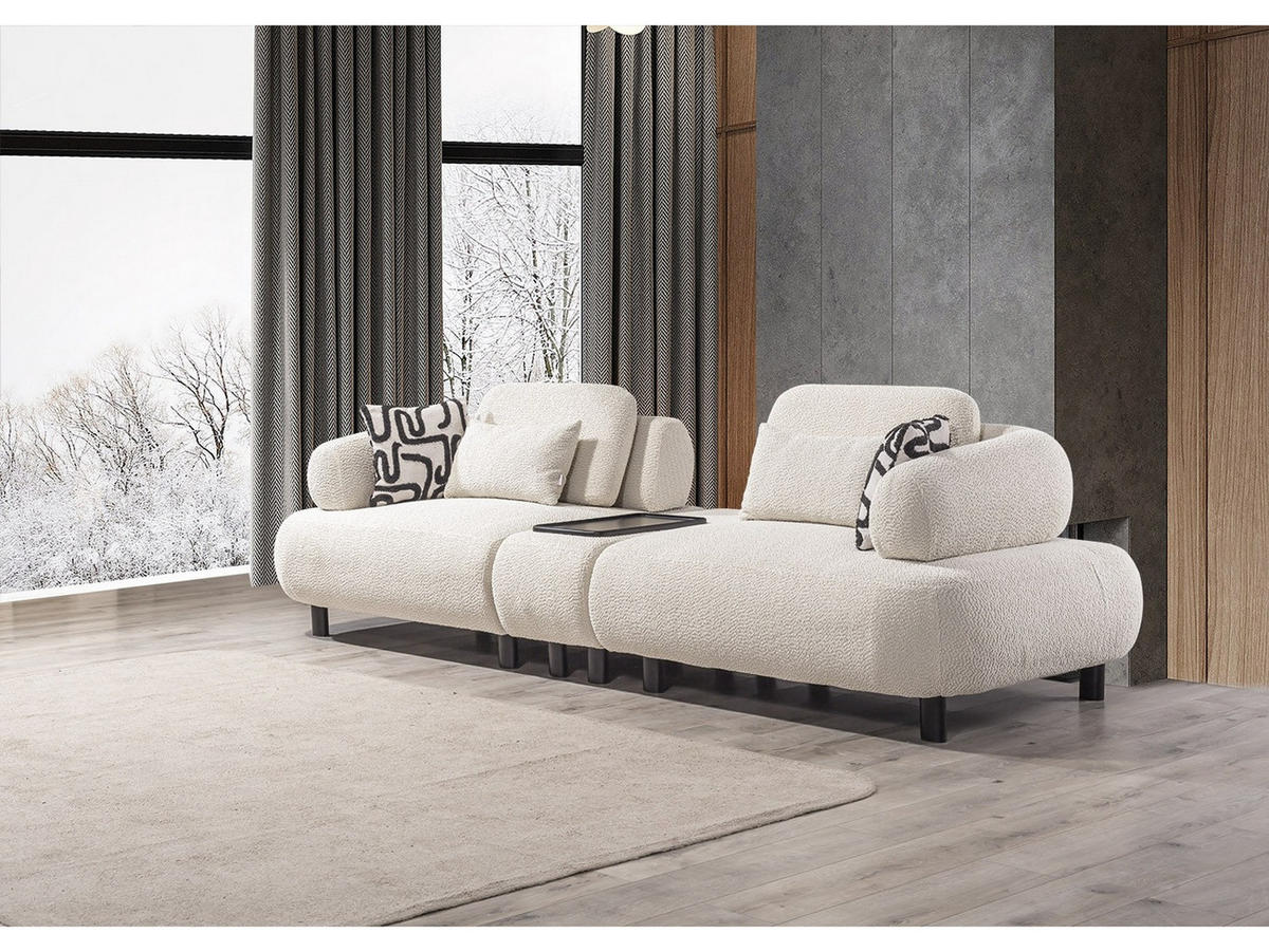 SOFA Barcelona 4-Sitzer Webstoff Creme - Creme, Holz/Textil (270/79/110cm) - Villa Möbel