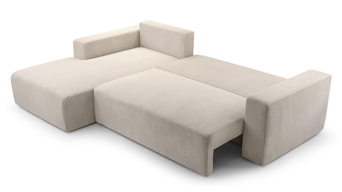 ECKSOFA L Form Catea Weiß 279/145/84 cm Links mit Schlaffunktion - Creme/Schwarz, Kunststoff/Textil (145/279cm) - AX Living