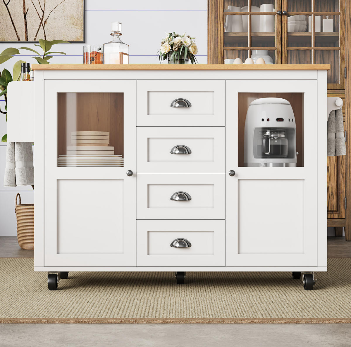 KÜCHENINSEL mit Klapptisch 137,9 x 73 x 92,5 cm Weiß MDF/Metall - Weiß, Metall (73/92.5/137.9cm) - Beauniv