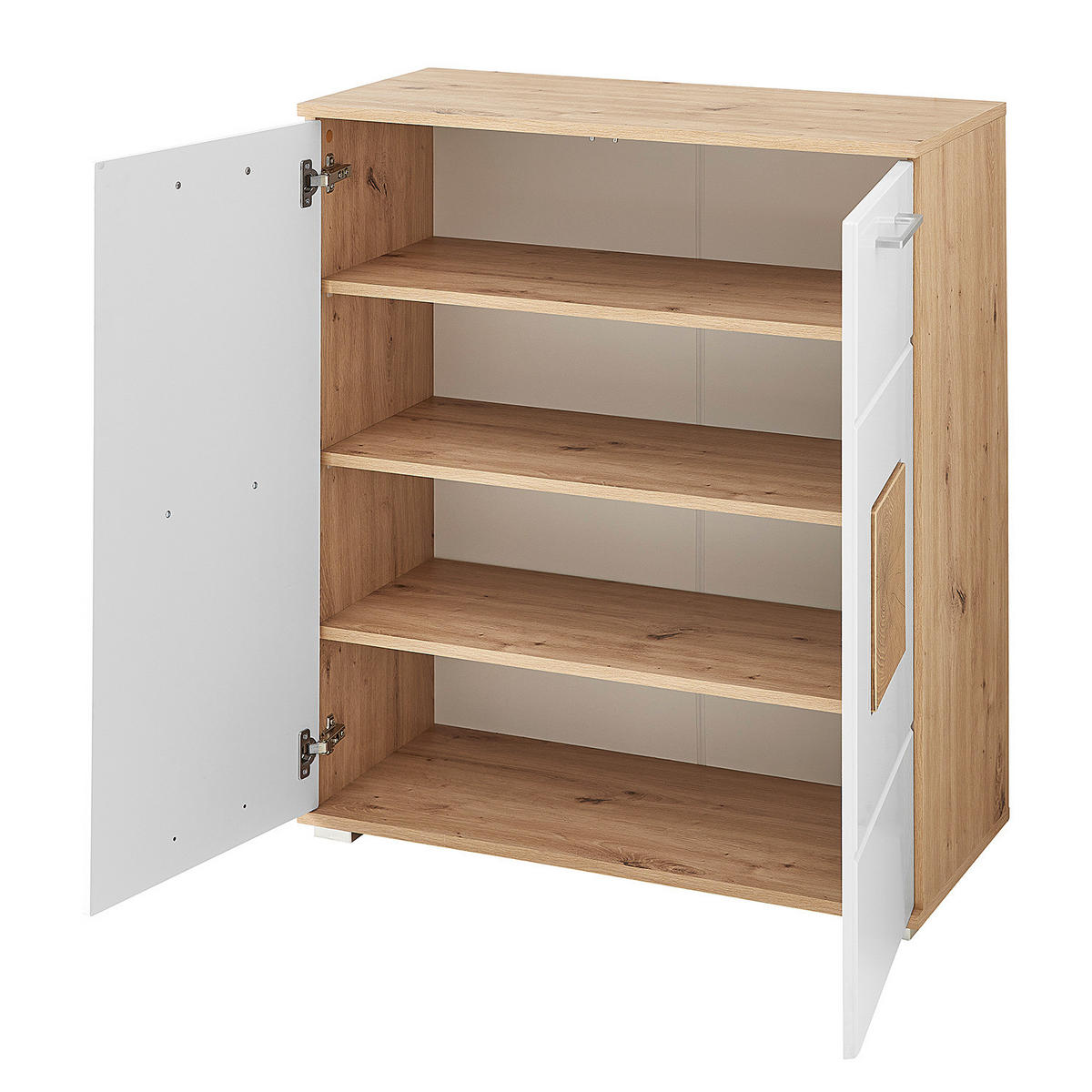 SCHUHKOMMODE - Weiß Hochglanz/Silberfarben, Holzwerkstoff/Kunststoff (84/95/38cm) - home24