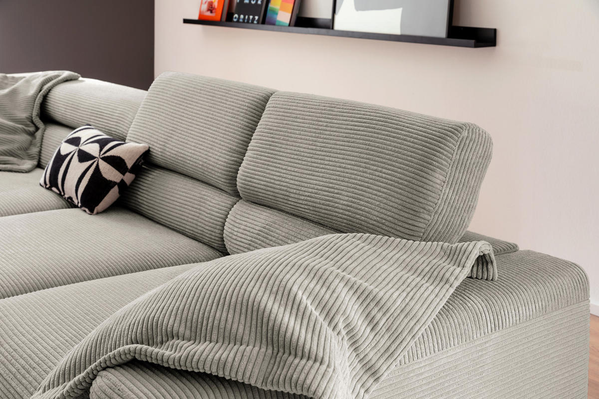 ECKSOFA DELIA Steingrau Cord - Greige/Schwarz, Textil/Metall (312/219cm) - KAWOLA