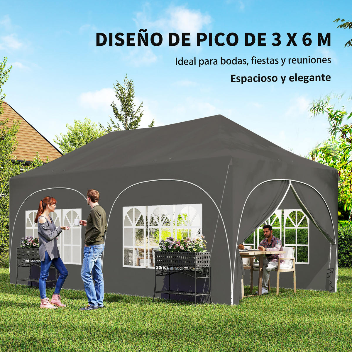POP-UP-FALTZELT, 6×3m, dunkelgrau - Grau, Metall (300/315/598cm) - Vallsero