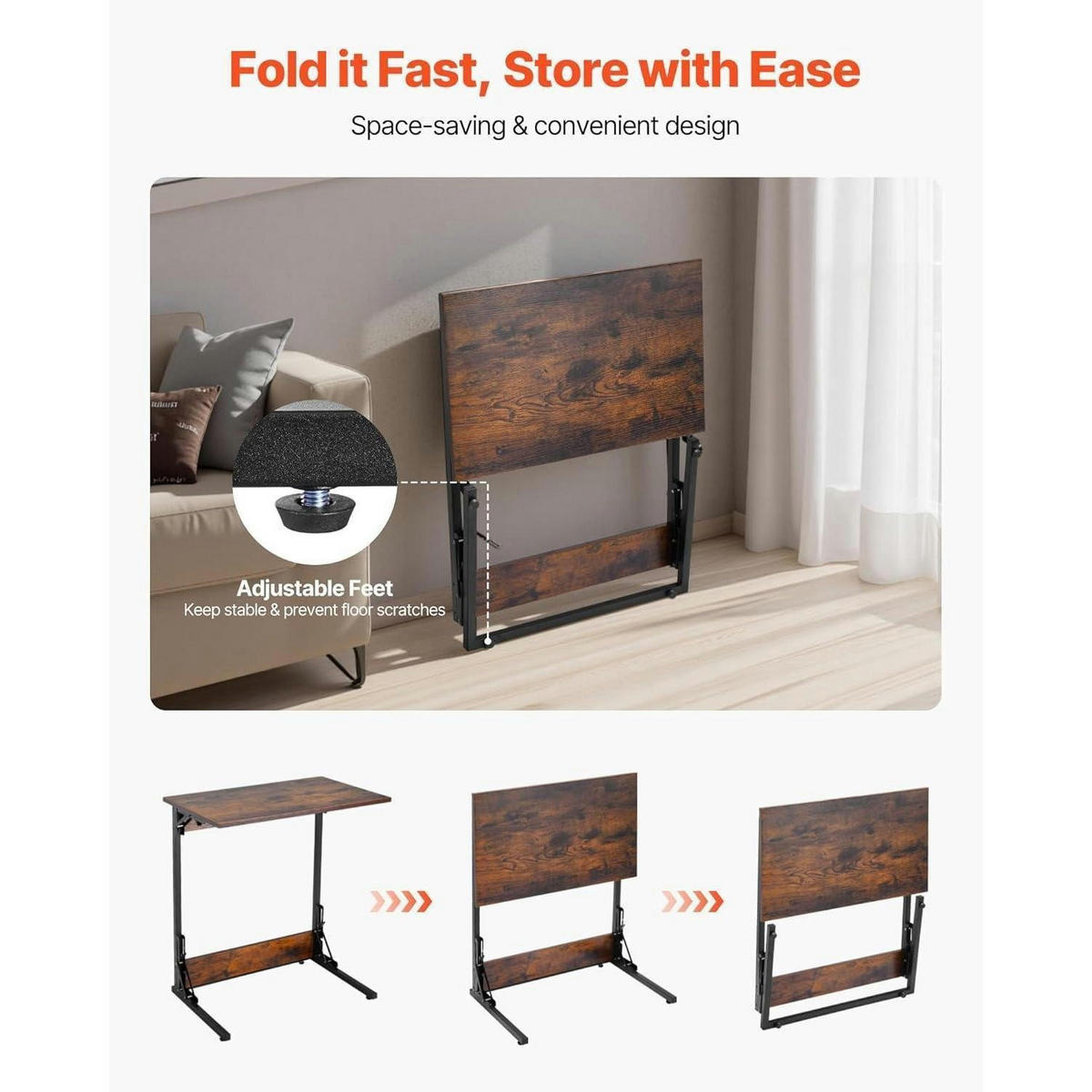 BEISTELLTISCH klappbar mit Metallrahmen 60 x 70 cm Braun und Schwarz - Braun, Holzwerkstoff (37/60/70cm)