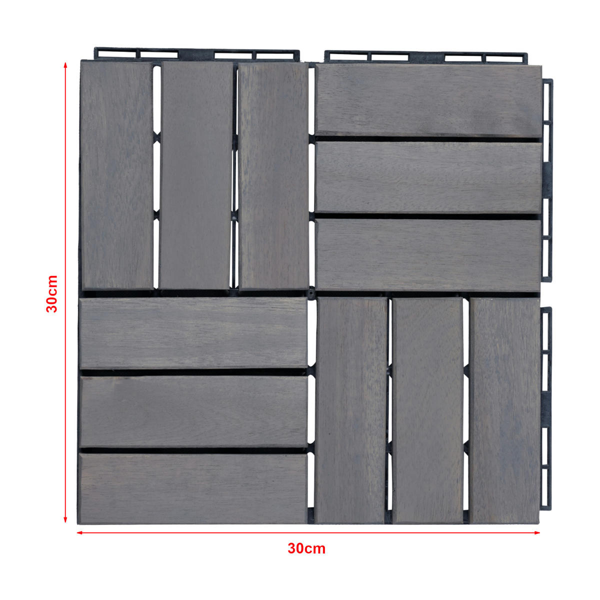 KLICKFLIESEN-SET 10 TLG. Alliste - Grau, Holz (30/30/1.9cm) - casa.pro