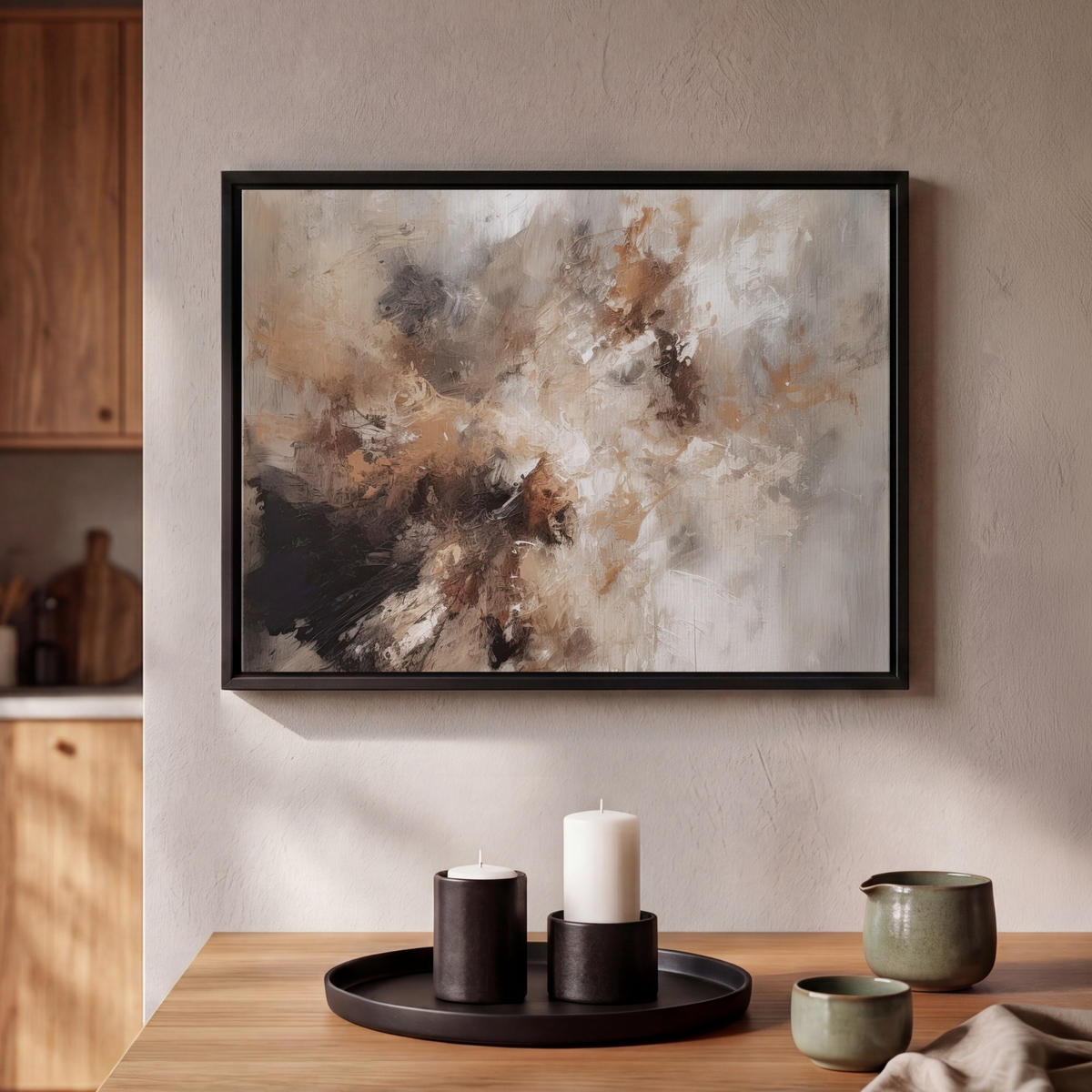 LEINWAND Bilder mit Rahmen - Farbe - Abstrakt - Beige - Kunst - 40x30 - Greige, Textil (40/30cm) - MuchoWow