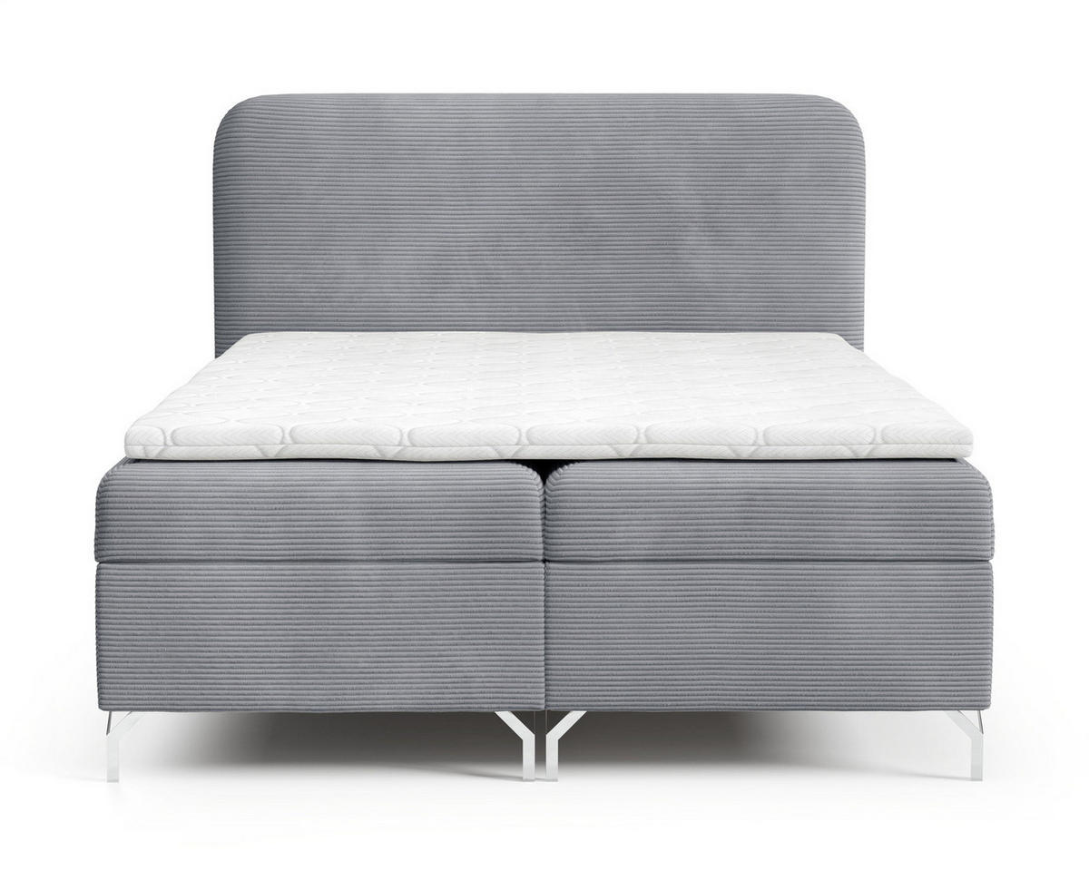 BOXSPRINGBETT mit Matratze H3 140x200 Rotos, Cordstoff, Bettkasten, Hellgrau - Hellgrau, Holz/Textil (140/200cm) - Emporius