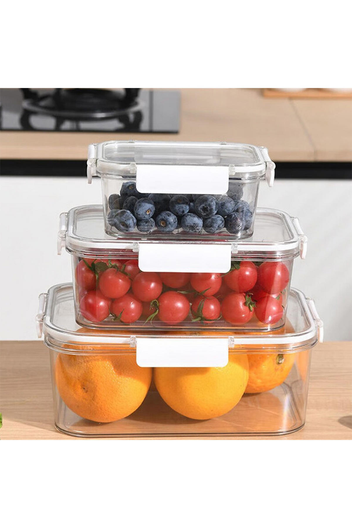 FRISCHHALTEDOSEN 3er-Set aus PP Kunststoff in Transparent Rechteckig 23 x 16,5 x 8,6 cm - Weiß, Glas (23/8.6/16.5cm) - Livingandhome