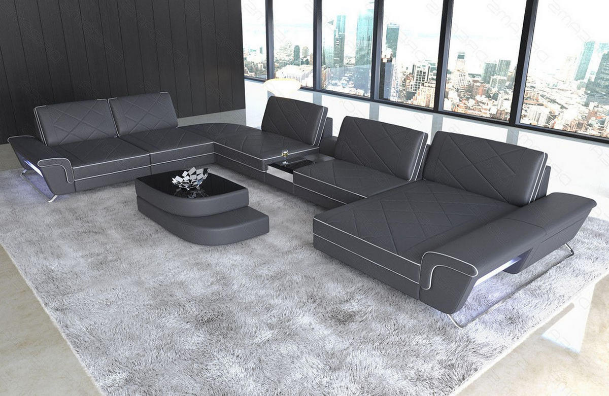 WOHNLANDSCHAFT Bari XXL - Grau, Leder (456/89/329cm) - Sofa Dreams