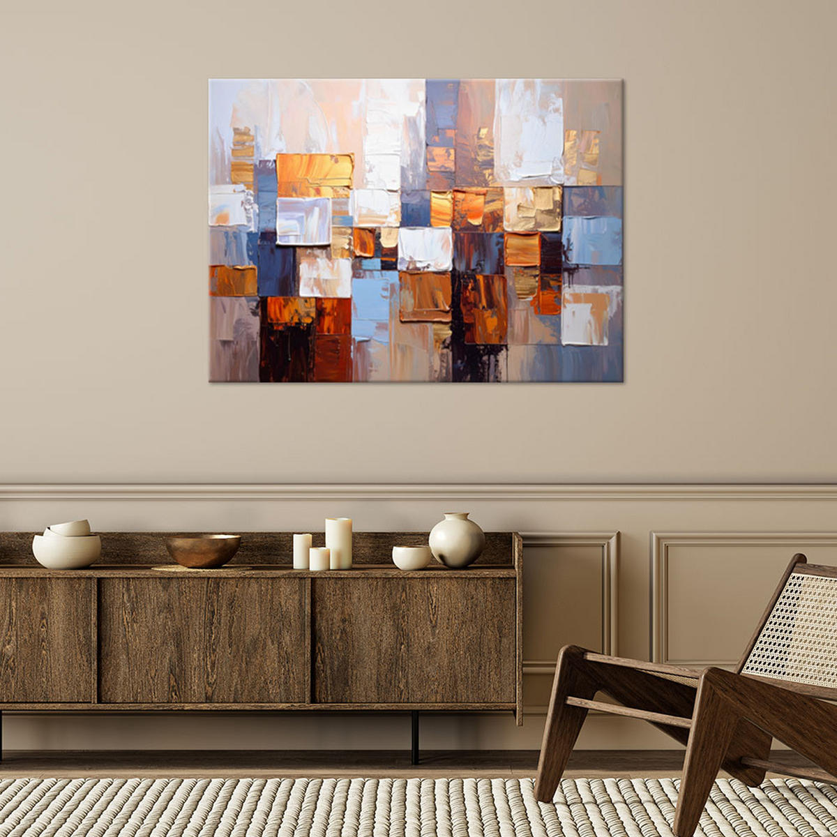 LEINWANDBILD Bunte Imitation von Farbe 90x60cm - Beige, Textil (90/60cm) - Feeby