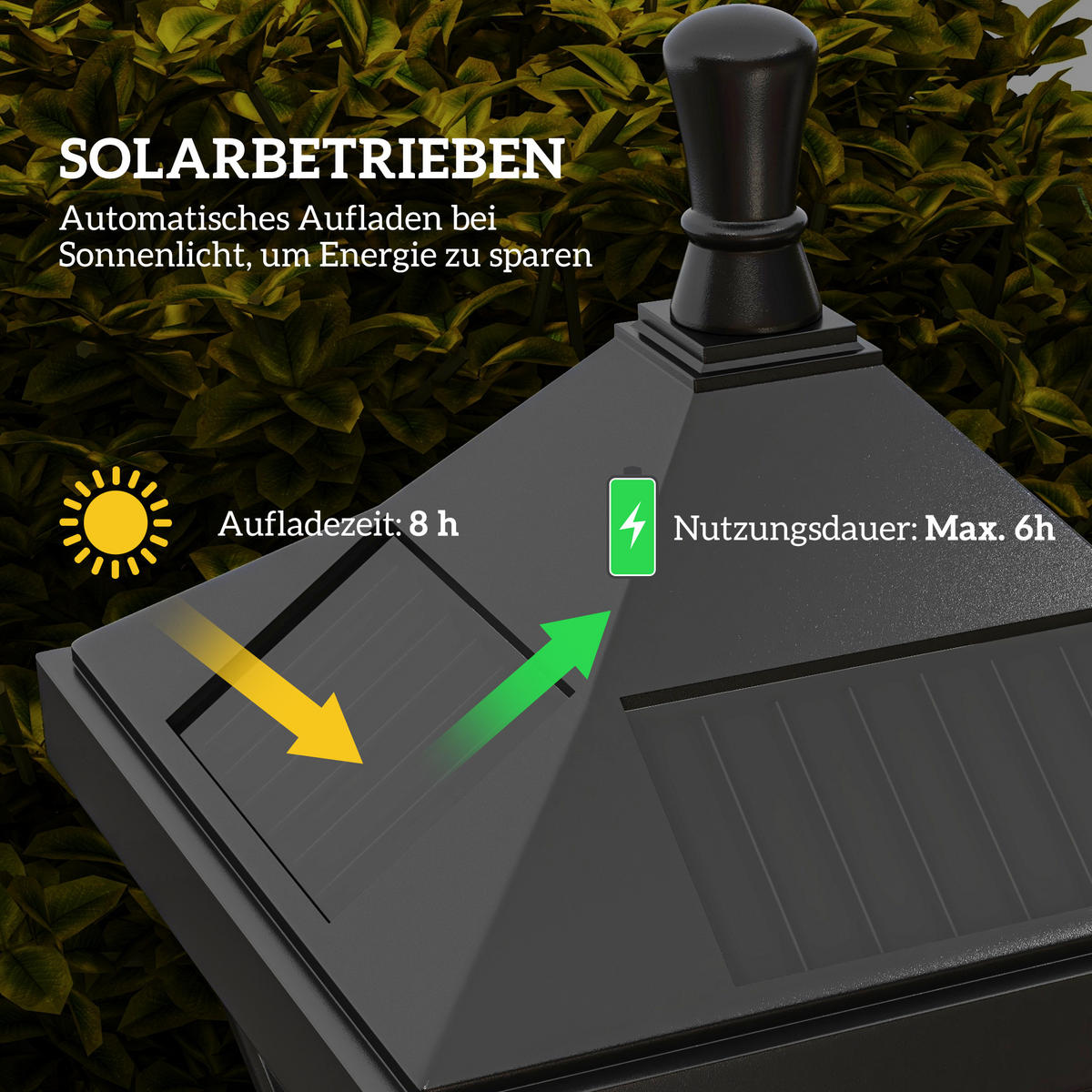 SOLAR-GARTENLATERNE Wasserdicht Schwarz 15/15/127 cm - Schwarz, Kunststoff (15/15/127cm) - Outsunny