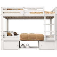 ETAGENBETT 90/200 cm Weiß mit Schuhregalen und Schließfächern aus Massivholz - Weiß, Holzwerkstoff (90/200cm) - OKWISH