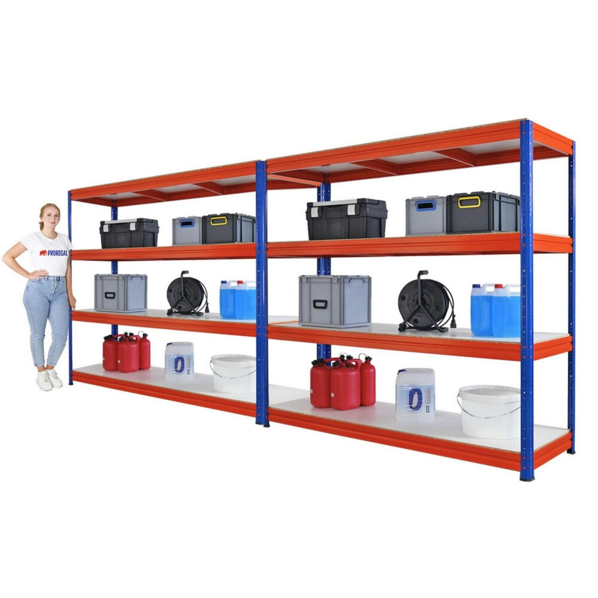 SCHWERLASTREGAL Dino 2er-Set 180x200x60cm Melamin-Ebenen Blau/Orange - Blau/Orange, Metall (400/180/60cm) - PROREGAL