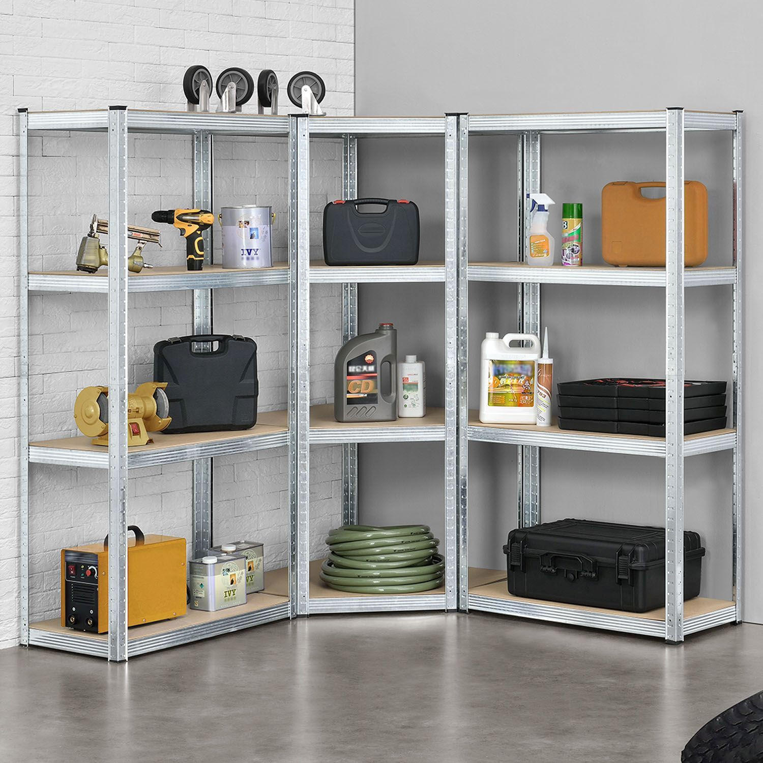 REGALSYSTEM Easy silber insgesamt 12 Böden (3er-Set) - Silberfarben, Metall (155/160/155cm) - Juskys