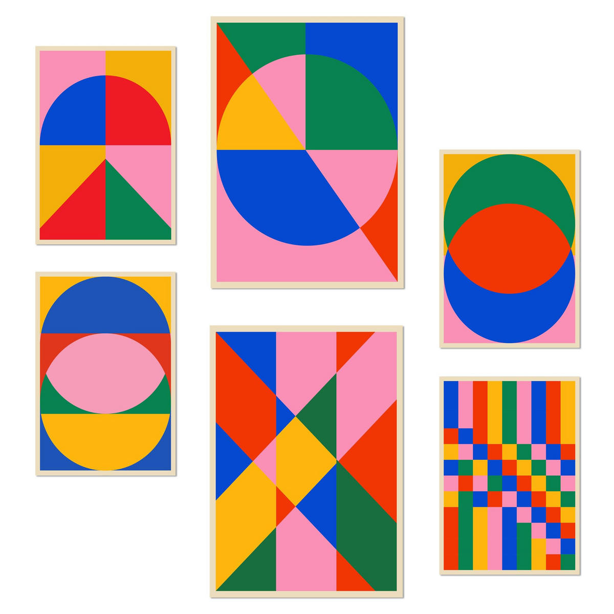 POSTER Set Mit 6 Geometrisches Bauhaus A3 & A4 Rahmenlos - Klar, Papier (29/3cm) - Nacnic