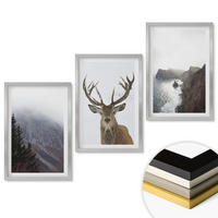 WANDBILDER 3er Set - 40x60 cm Silberner Rahmen - Berglandschaft mit Hirschen - Silberfarben, Kunststoff (40/60cm) - ArtPrintCave