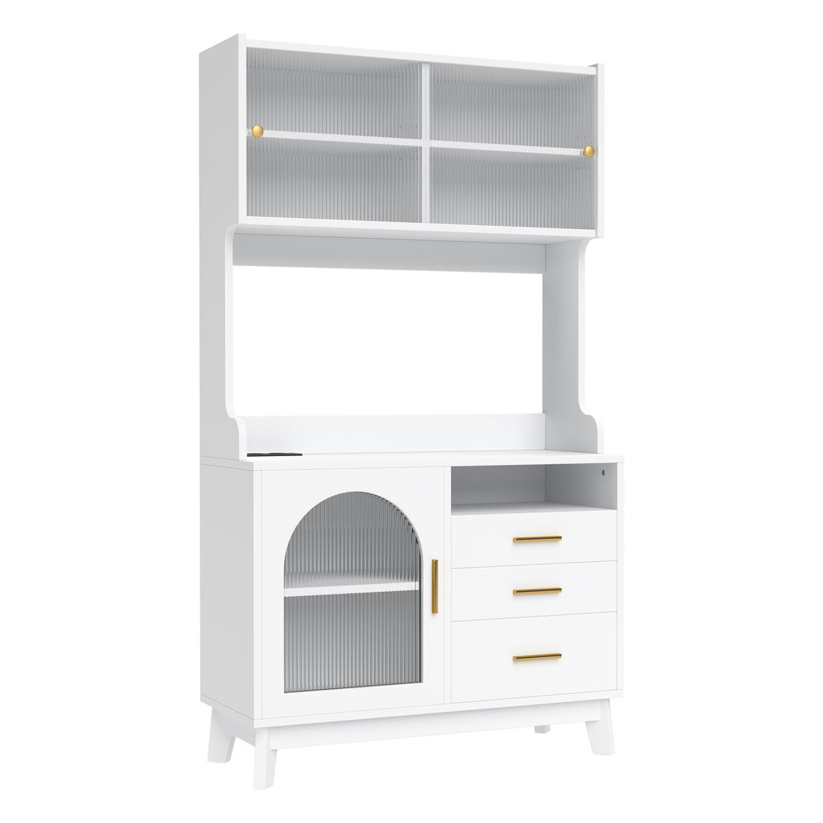 BUFFETSCHRANK 100,5x40x178 cm, 2 Steckdosen, USB-A/USB-C-Anschlüsse, Weiß - Weiß, Holzwerkstoff (100.5/178/40cm) - FOHERE