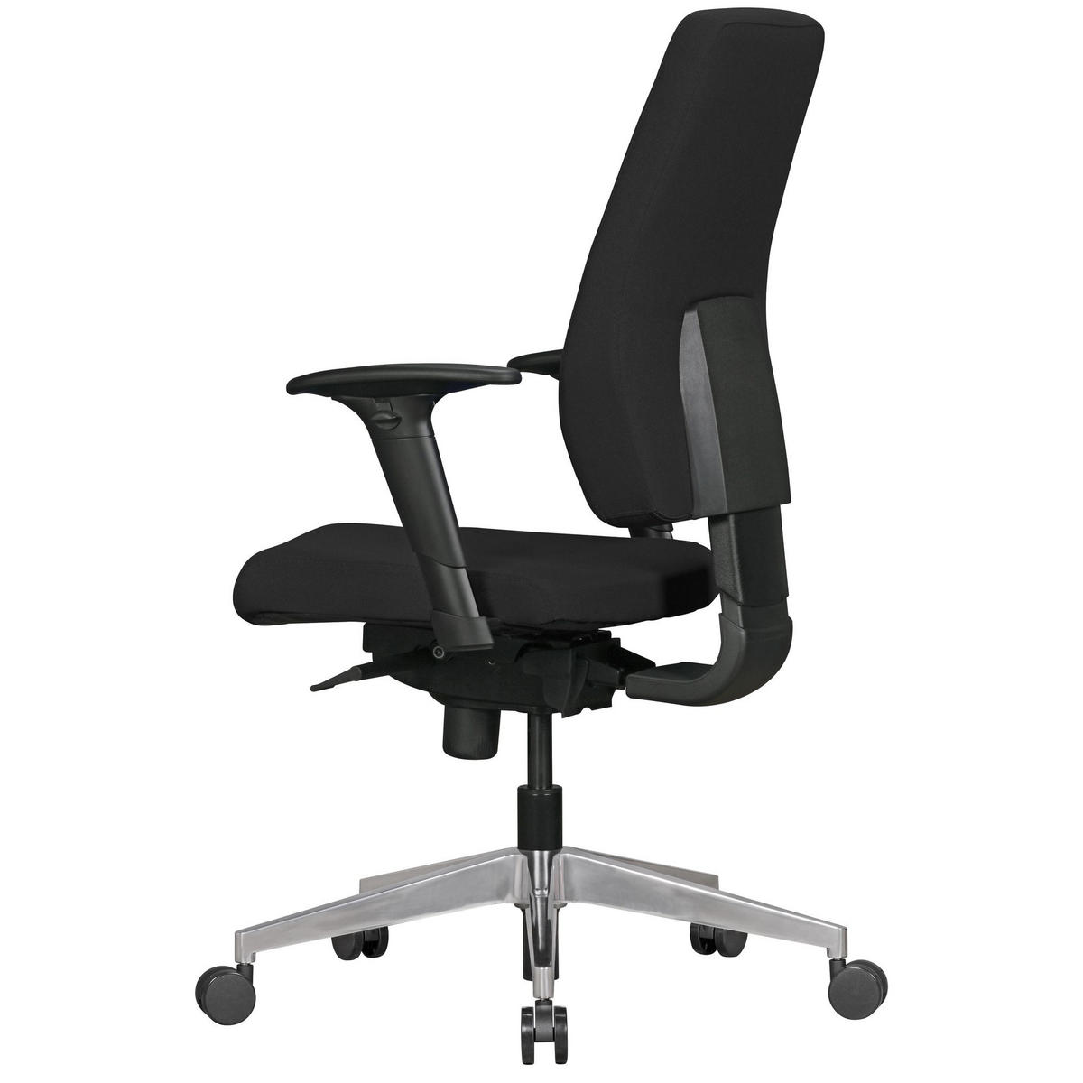 BÜROSTUHL Schwarz Stoff drehbar mit Synchronmechanik und Armlehnen bis 120 kg DARIUS - Silberfarben/Schwarz, Textil/Metall (70/135/63cm) - KADIMA DESIGN