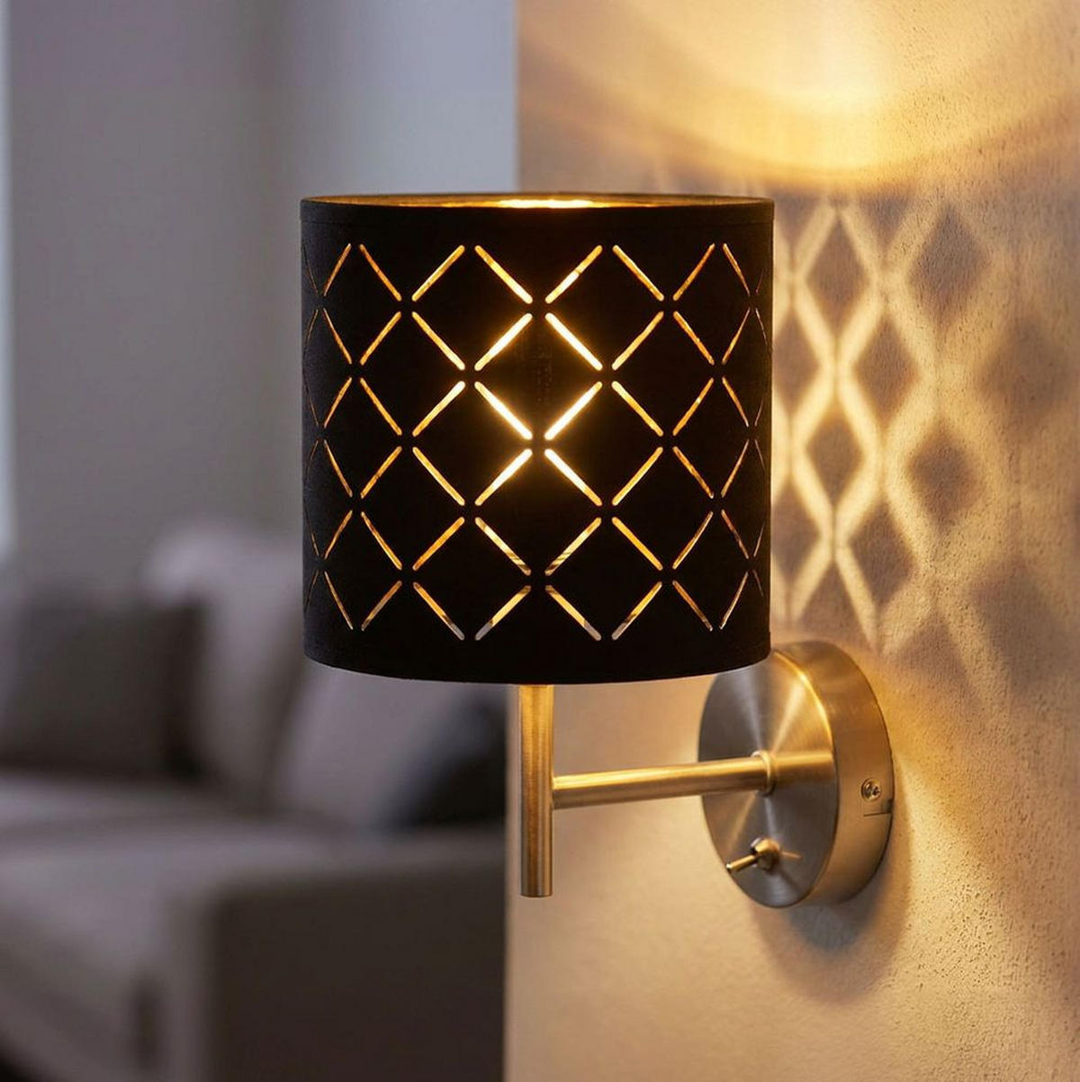 LED WANDLEUCHTE Clarke Textilschirm Schwarz - Schwarz, Metall (19/26/19cm) - Globo Lighting