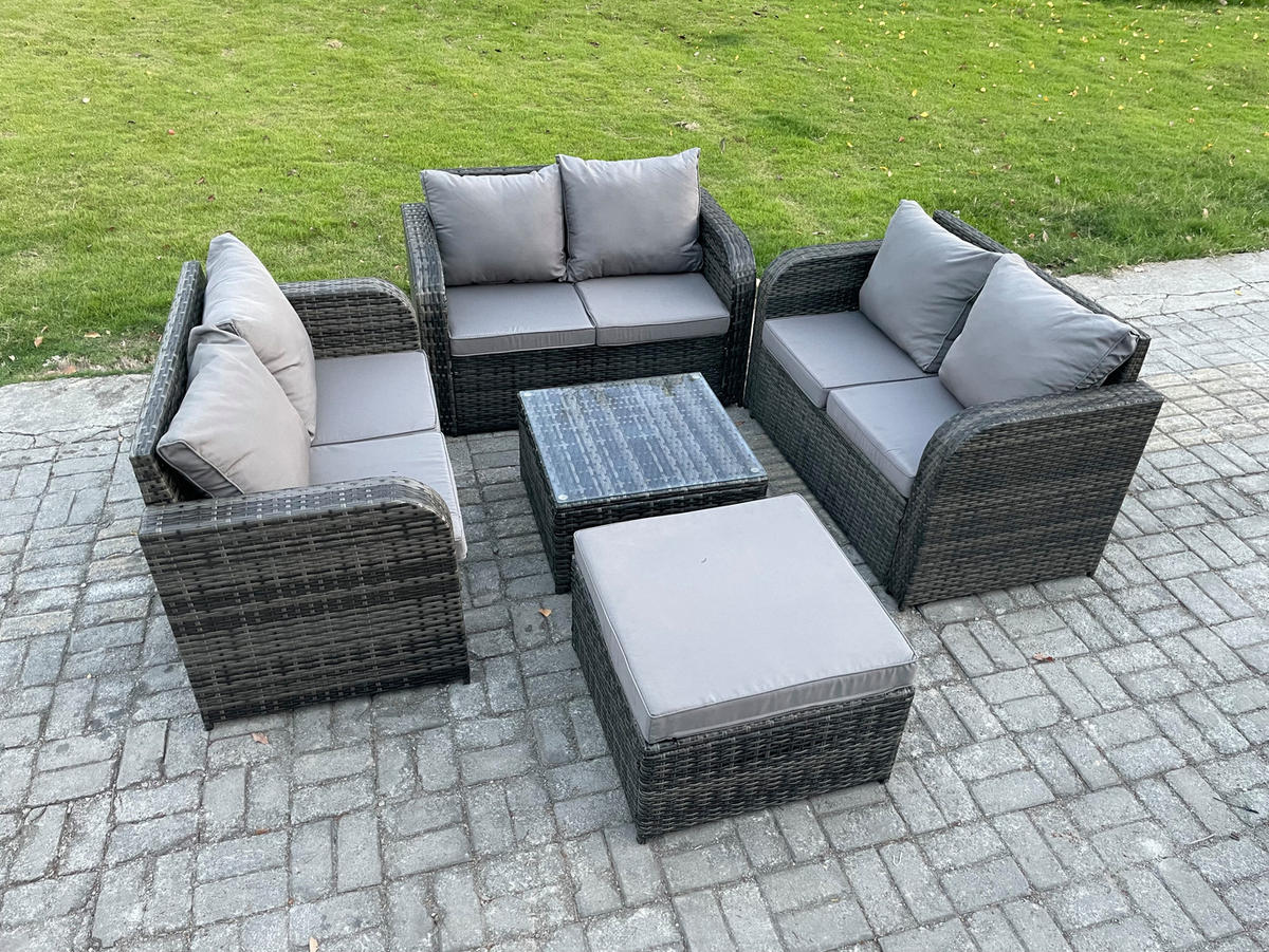 LOUNGESOFA-SET Polyrattan Dunkelgrau 5-Sitzer - Dunkelgrau, Metall - Fimous