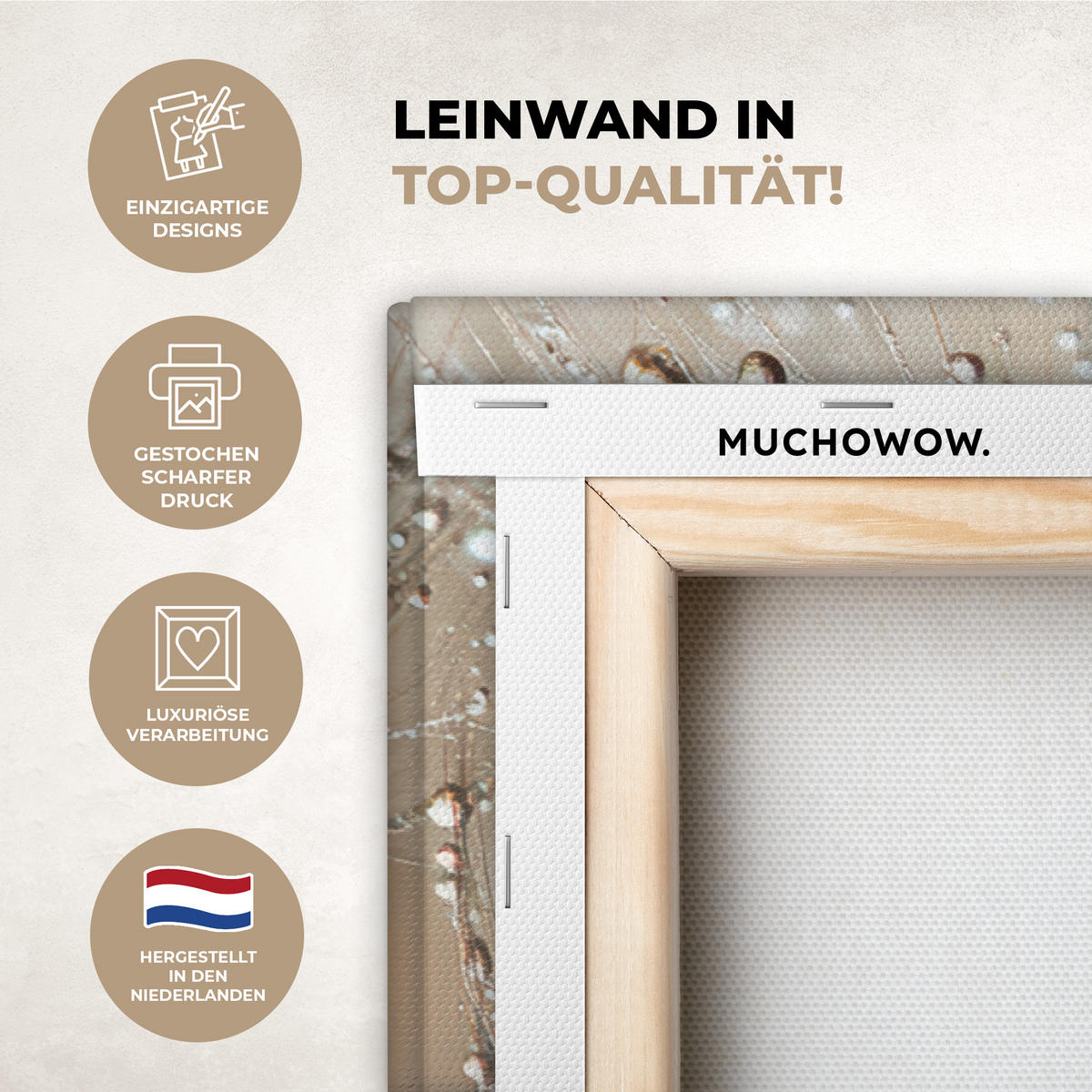 LEINWANDBILD Löwenzahn - Abstrakt - Natur - Beige Wohnzimmer Groß 120x80 cm - Braun, Textil (120/80cm) - MuchoWow