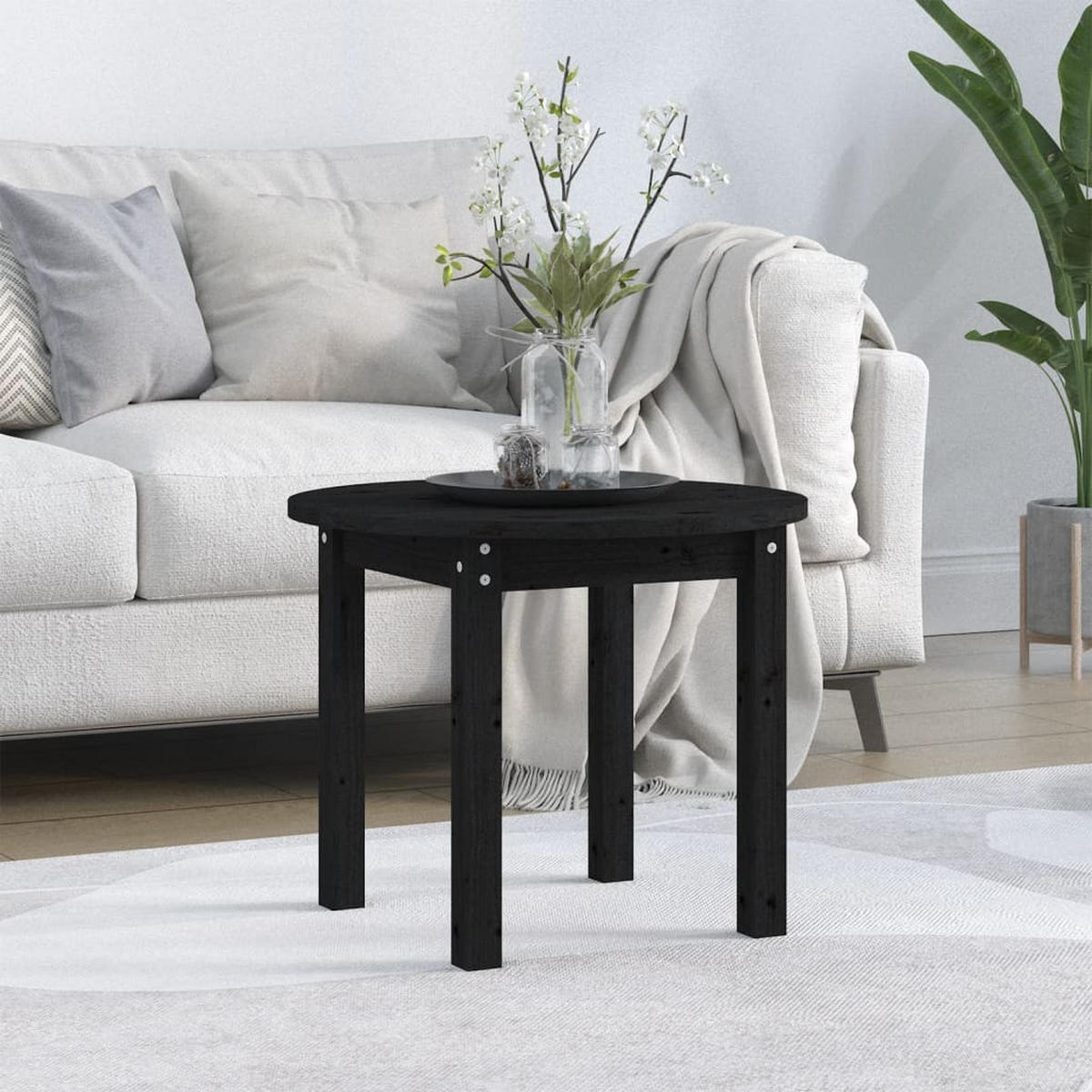 COUCHTISCH Schwarz Ø 55x45 cm Massivholz Kiefer - Schwarz, Holz (55/55/45cm) - furnicato