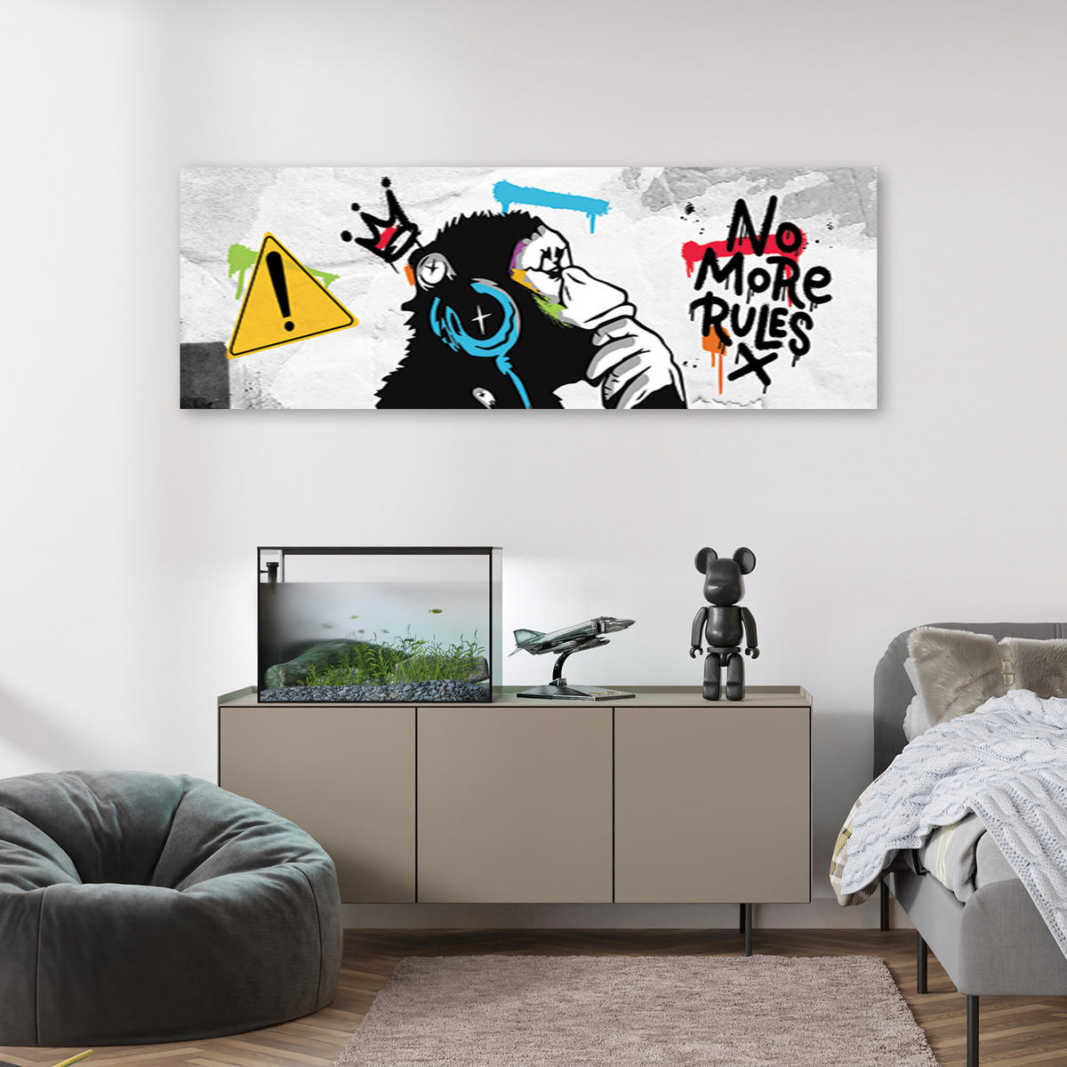 LEINWANDBILD Banksy DJ Monkey 120x40cm - Grau, Textil (120/40cm) - Feeby