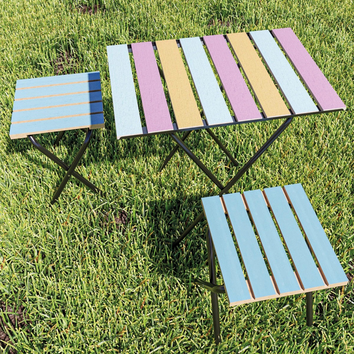 BISTRO-SET 3 TLG. Pieksämäki - Multicolor, Holz/Metall - [en.casa]
