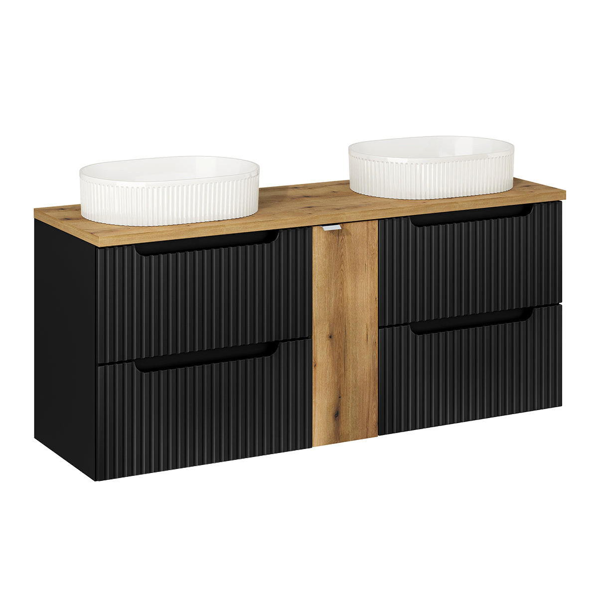 DOPPELWASCHTISCH 140.4cm Riva Schwarz und Holz - Schwarz, Holzwerkstoff (140.4/59/40cm) - Petits-meubles