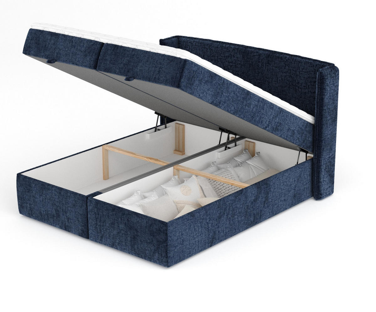 BOXBETT Passion Marineblau 140/200 cm mit Matratze und Topper - Schwarz/Dunkelblau, Holz/Holzwerkstoff (140/200cm) - Maison de Reve
