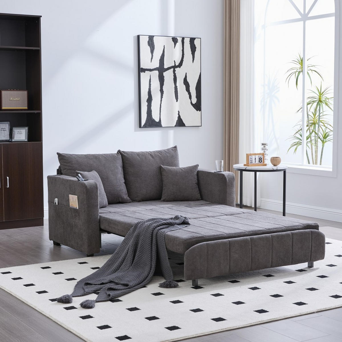 SCHLAFSOFA Zweisitzer mit Schlaffunktion,ausziehbar,Chenille,Grau - Grau, Textil (73/83/139cm) - LVHOM