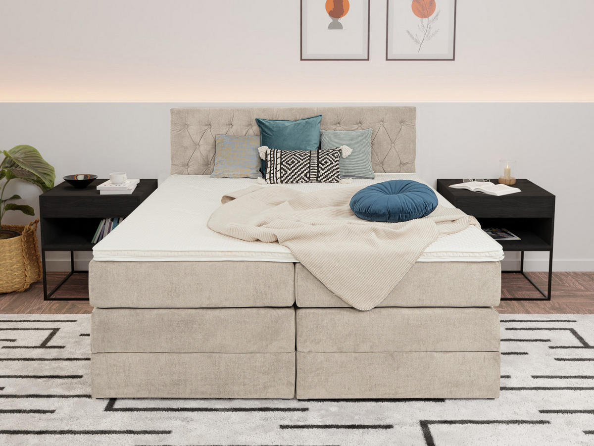 BOXSPRINGBETT Verona Beige 180/200 cm H2/H3 Samt - Beige, Textil (180/200cm) - wonello