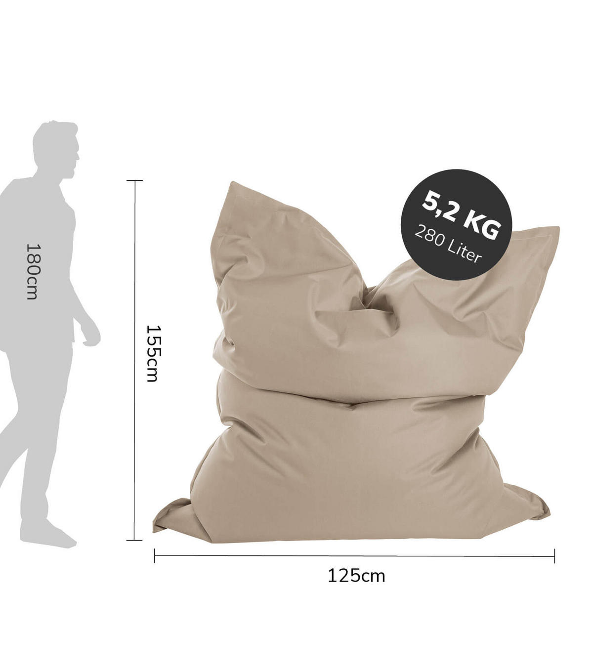 SITZSACK mit Schutzhülle Der Große - Beige, Textil (125/155/20cm) - Mokebo