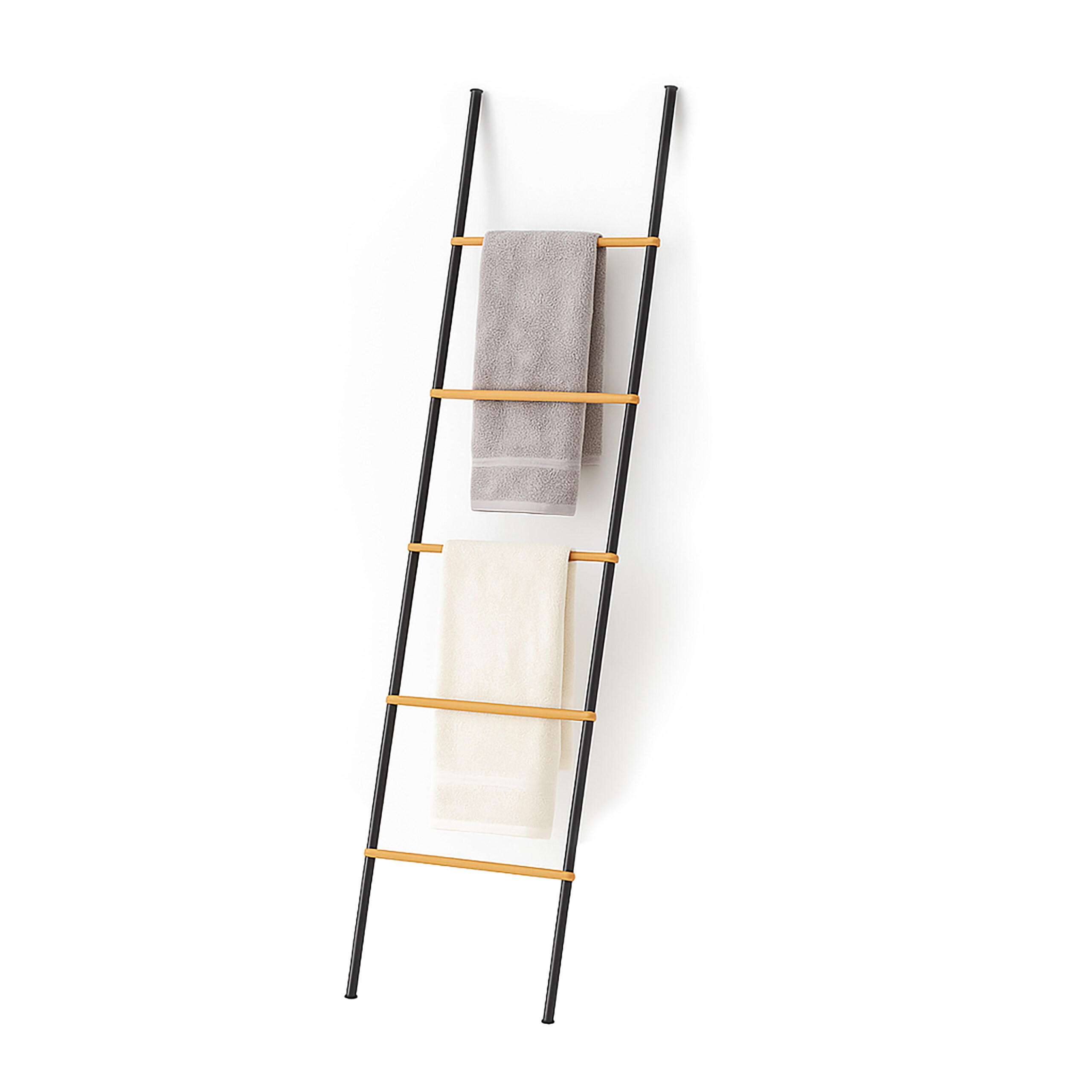 HANDDUKSSTEGE Svart bambu j&auml;rn 5 steg 164/45/2 cm
