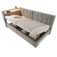BOXBETT 90/200cm, LED/USB-C, Bettkasten, Lattenrost, Dunkelgrau - Dunkelgrau, Holz/Metall (90/200cm) - LVHOM