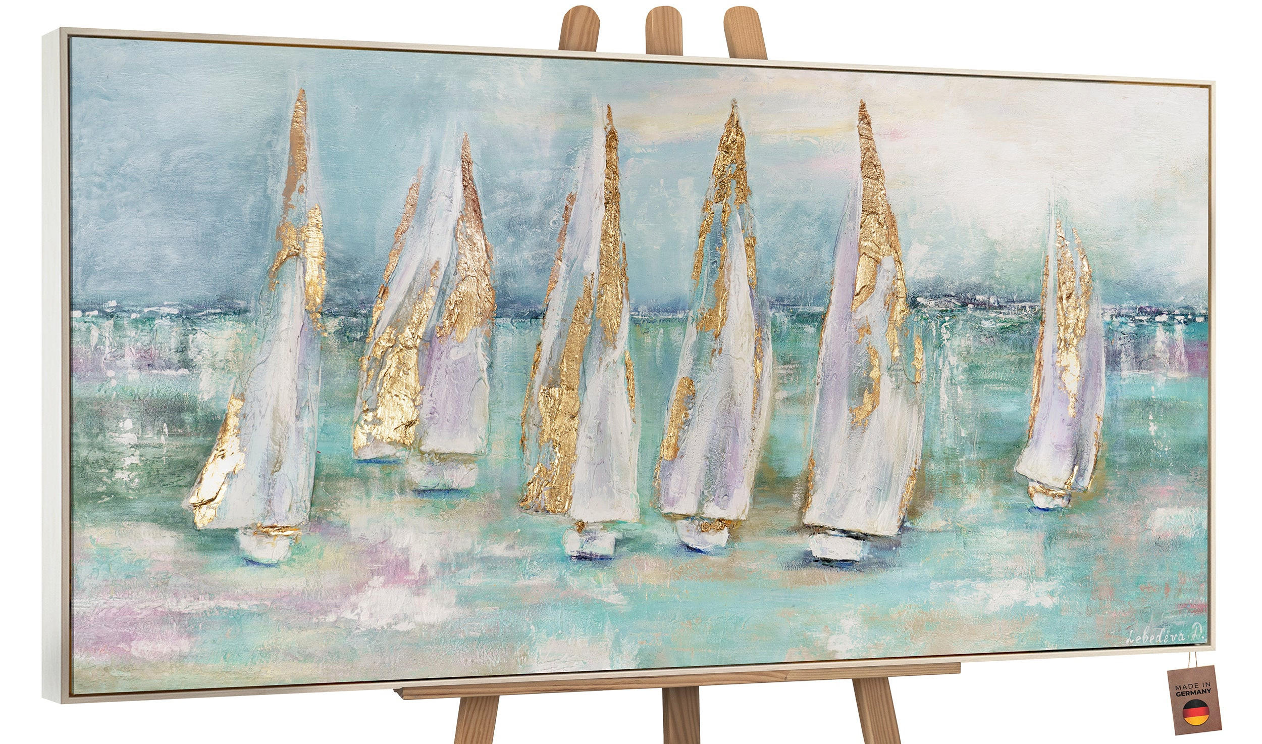 GEMÄLDE Segelboote Schattenfugenrahmen beige 200x100 cm - Beige, Holz (200/100cm) - YS-art gallery