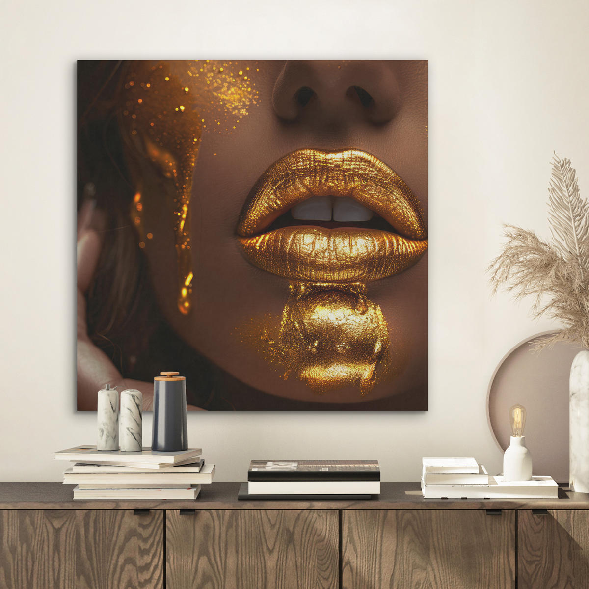 AKUSTIKBILD Frau - Gold - Luxus - Porträt Wandbilder 60x60 cm - Goldfarben, Kunststoff (60/60/0.9cm) - MuchoWow