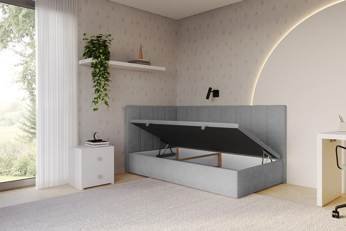EINZELBETT Jugendbett mit Bettkasten Rechts, ohne Matratze - LOVY 90x200 Grau - Anthrazit, Holzwerkstoff/Textil (90/200cm) - ALTDECOR