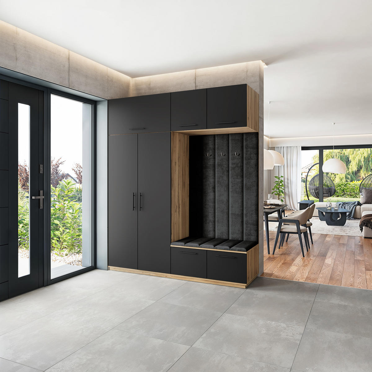 GARDEROBENSCHRANK REMA 200/240/60 cm Modern Eiche Wotan - Eiche Wotan/Schwarz, Holzwerkstoff (200/240/60cm) - MASSENO