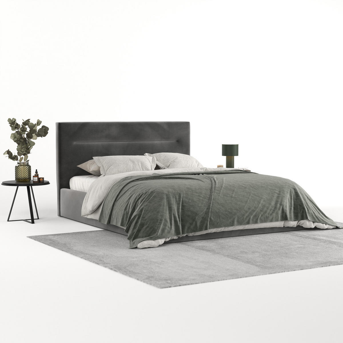POLSTERBETT Liline 160/200 cm Grau im Kronos Stoff - Schwarz/Naturfarben, Holz/Holzwerkstoff (160/200cm) - AltaBeds