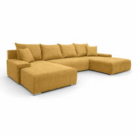 ECKSOFA U-Form Livorno Schlaffunktion Cord-Stoff Gelb - Chromfarben/Gelb, Holz/Kunststoff (348/93/188cm) - Kaiser Möbel