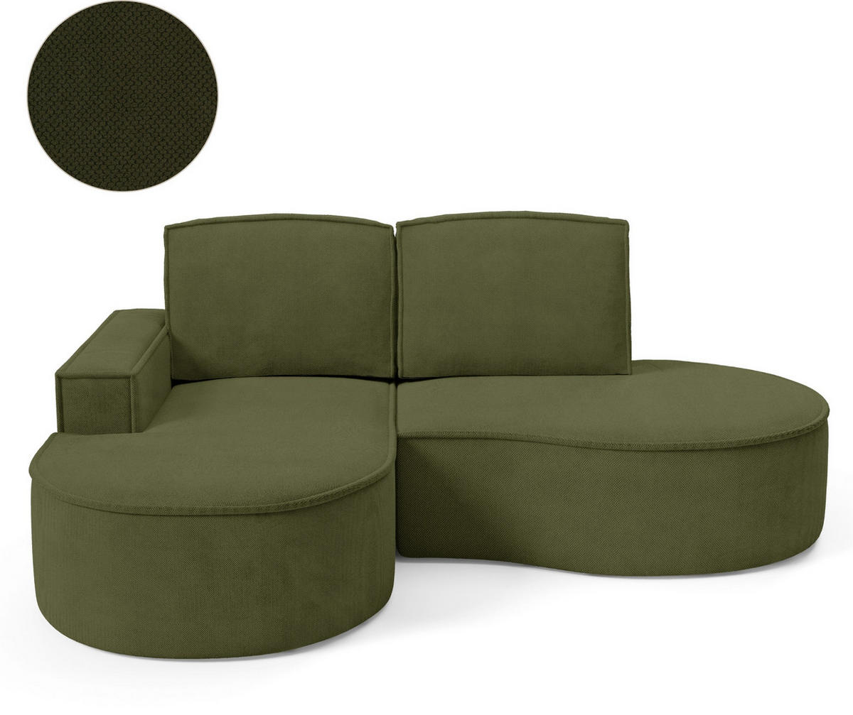 ECKSOFA Flow Grün, mit Kissen in Curio Stoff, linke seite - Grün, Holzwerkstoff/Textil (210/157cm) - Bettso