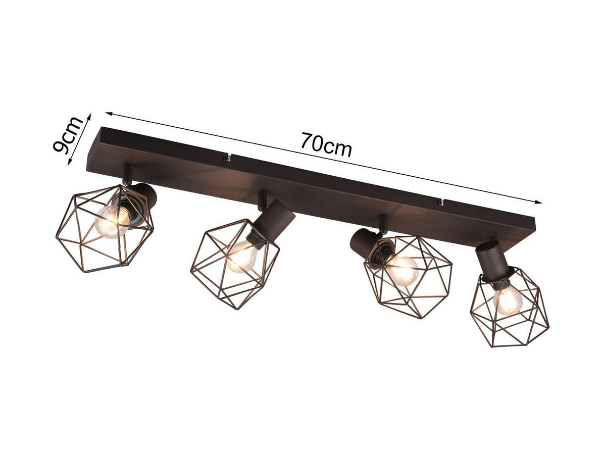 DECKENSTRAHLER 4-flammig Industrial Rostoptik, Breite 70cm - Rostfarben, Metall (9/70/14cm) - meineWunschleuchte