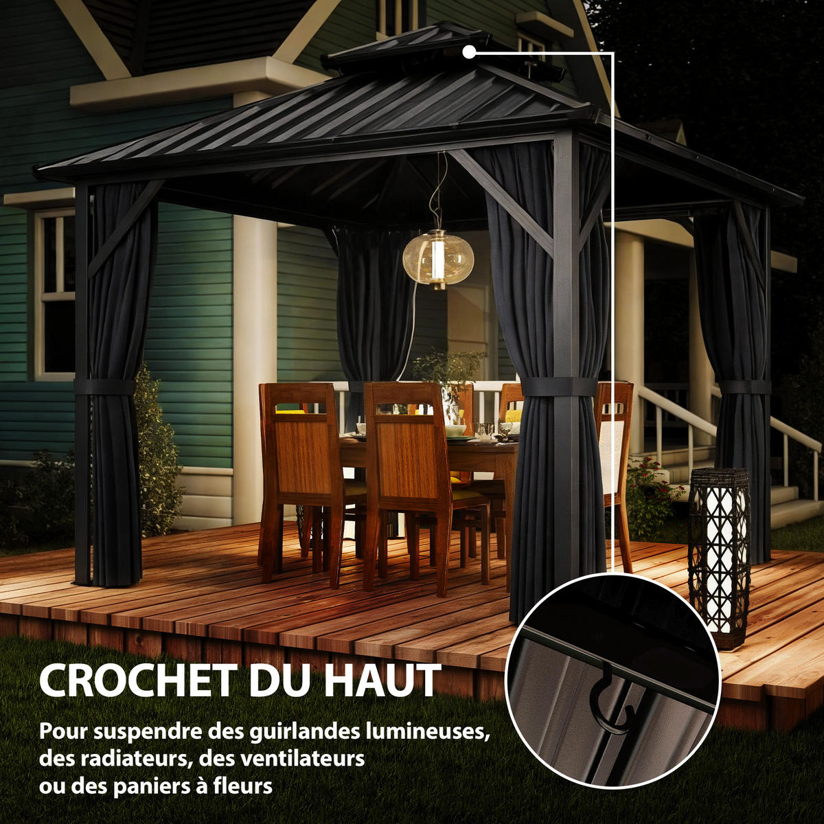 PAVILLON DE-12761 300/300 cm Doppeldach aus Stahl mit Moskitonetz Dunkelgrau - Dunkelgrau, Metall (301/293/301cm) - ComfortXL