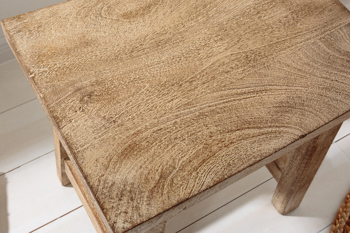 HOCKER FINCA Mango Beige 45 cm - Beige/Braun, Mangoholz/Holz (40/45/30cm) - riess-ambiente