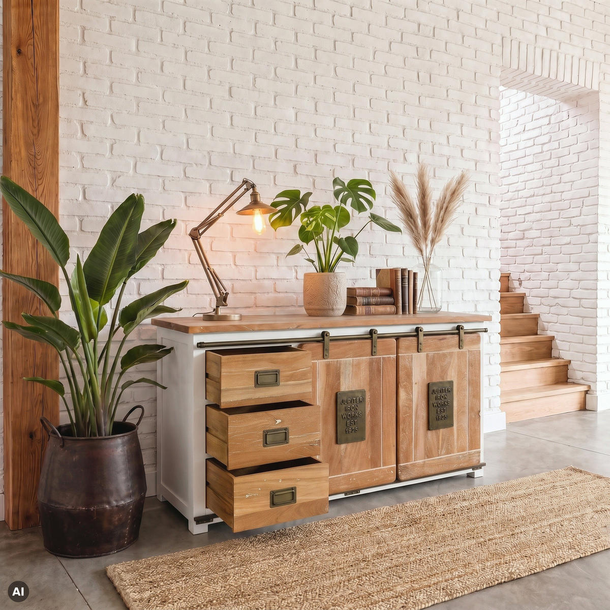 SIDEBOARD Mango 150x45x80 weiß lackiert RAILWAY #500 - Weiß, Holz (150/80/45cm) - Massivmoebel24