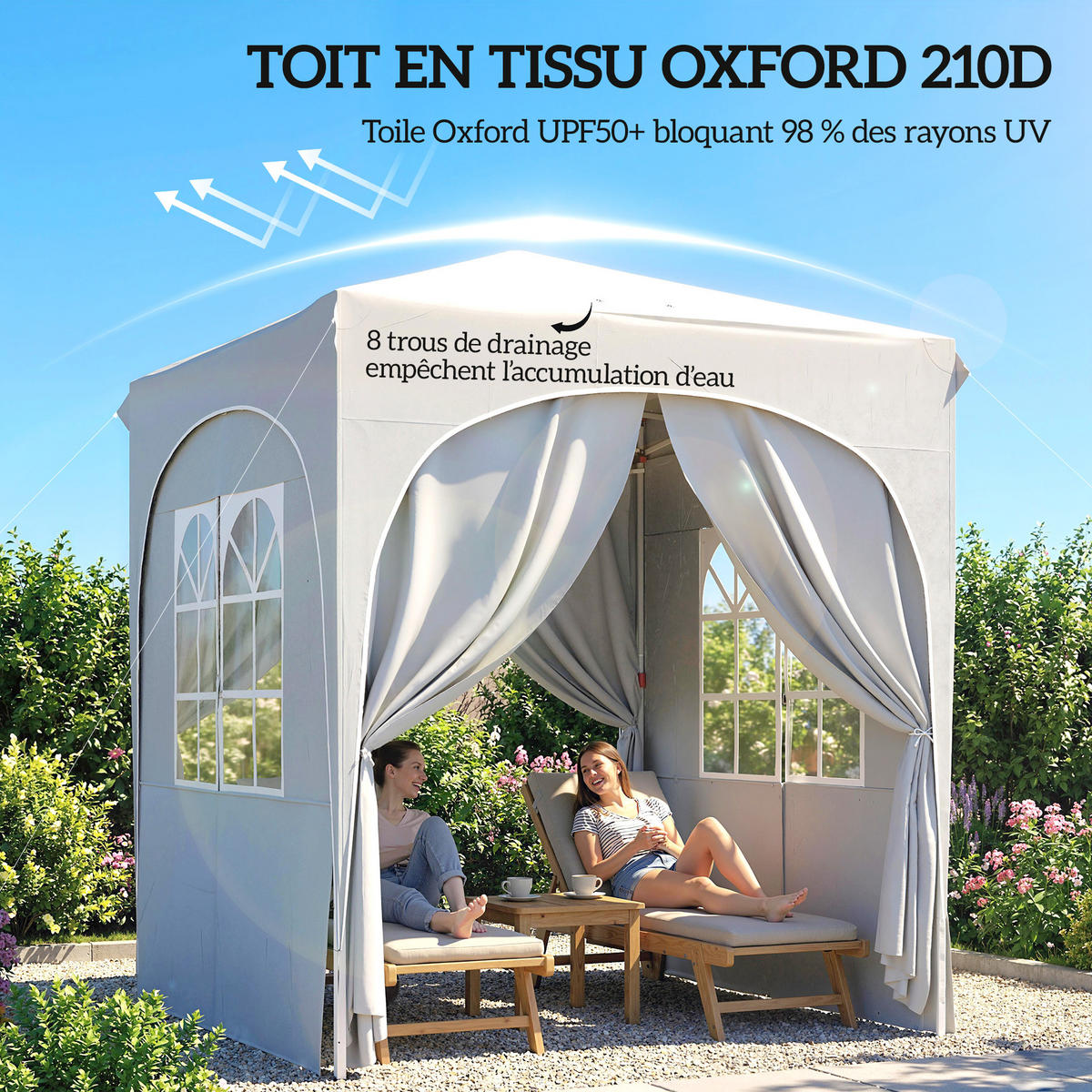 PAVILLON DE-14057 Pop-up 2/2 m, höhenverstellbar, UV50+, 4 Seitenwände Hellgrau - Hellgrau, Metall (203/251/203cm) - ComfortXL