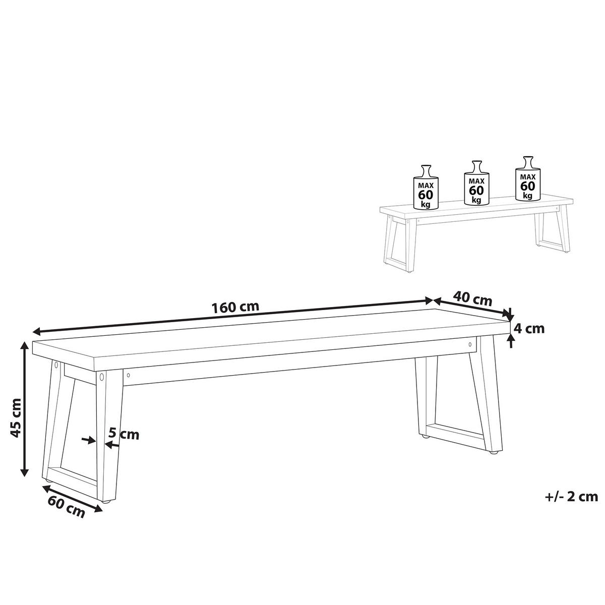 SITZBANK Beton/Akazienholz grau/heller Holzfarbton 160 cm Oria - Grau, Stein (160/45/40cm) - Beliani