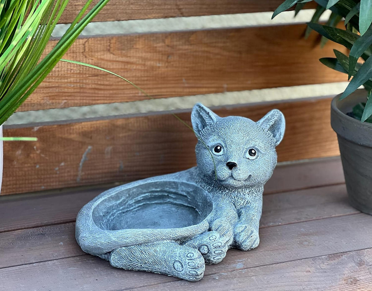STEINFIGUR Tränke Napf Katze Steinguss frostfest wetterfest - Grau, Stein (20/9/16cm) - stoneandstyle
