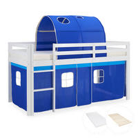 HOCHBETT mit Lattenrost 90/200 cm Matratze Tunnel Blau - Blau/Weiß, Holz (90/200cm) - Homestyle4u