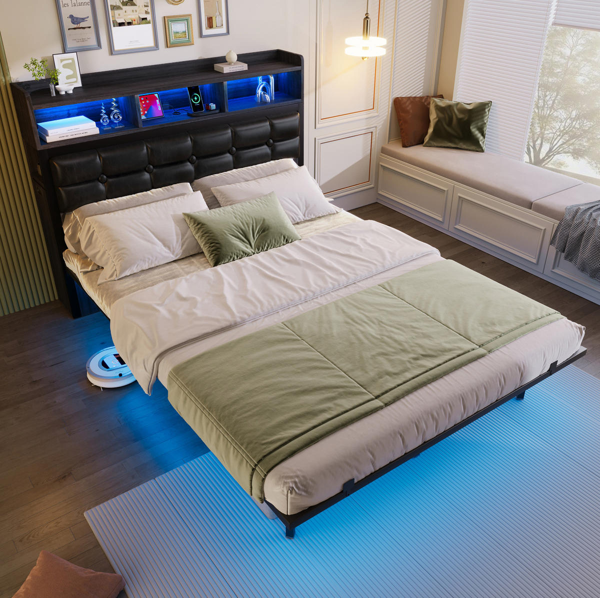 BETT 140/190 cm Grau mit LED-Beleuchtung und USB- und Type-C-Anschlüssen - Grau, Metall (140/190cm) - Flora Grace
